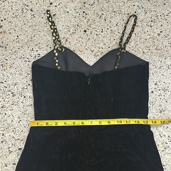 Lillie Rubin black velvet maxi dress gown long gold sequin straps 4 - Picture 7 of 7